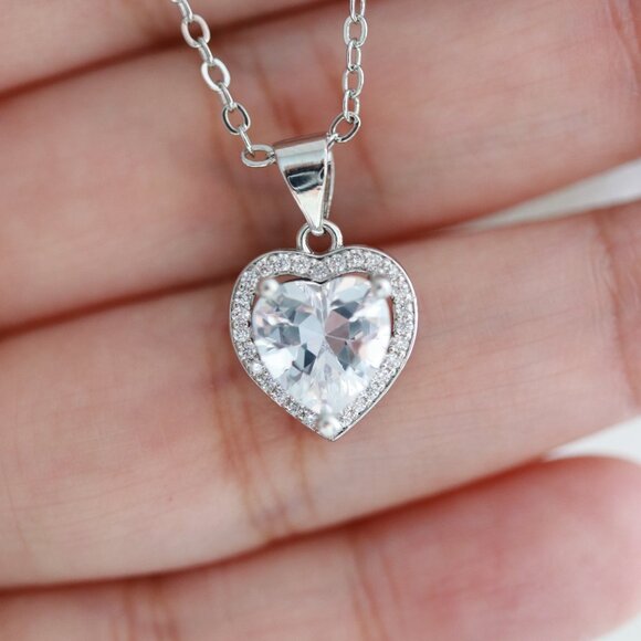 S925 Heart Shape CZ Necklace Sterling Silver Stamped S925 - Picture 8 of 11